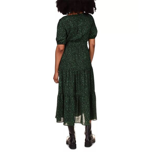 Michael Kors Women Dark Green Floral Belted Boho Midi Dress Petite Size P/XS - Picture 2 of 4